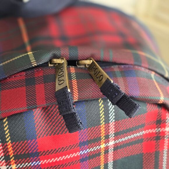 Polo Ralph Lauren Nordic Polo Bear Red Stewart Plaid Nylon Backpack Laptop Bag - Picture 4 of 9